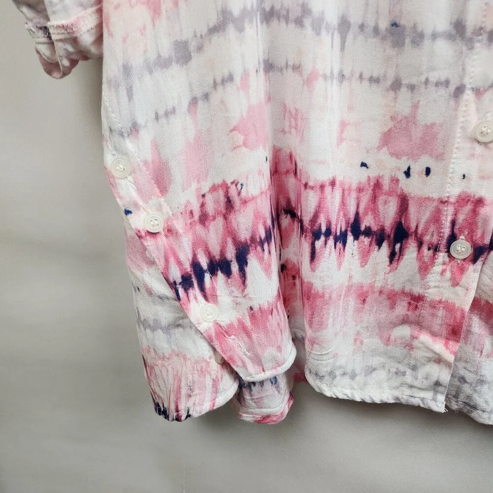 Fate Womens Oversized Hippie Hoodie Small Pink White Tie Dye‎ Button Hem